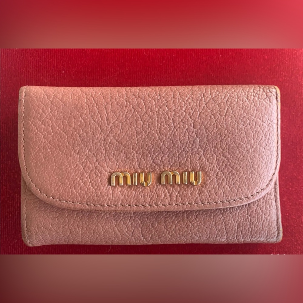 MIU MIU Pink Pebbled Leather Double Snap Key Holder Small Wallet